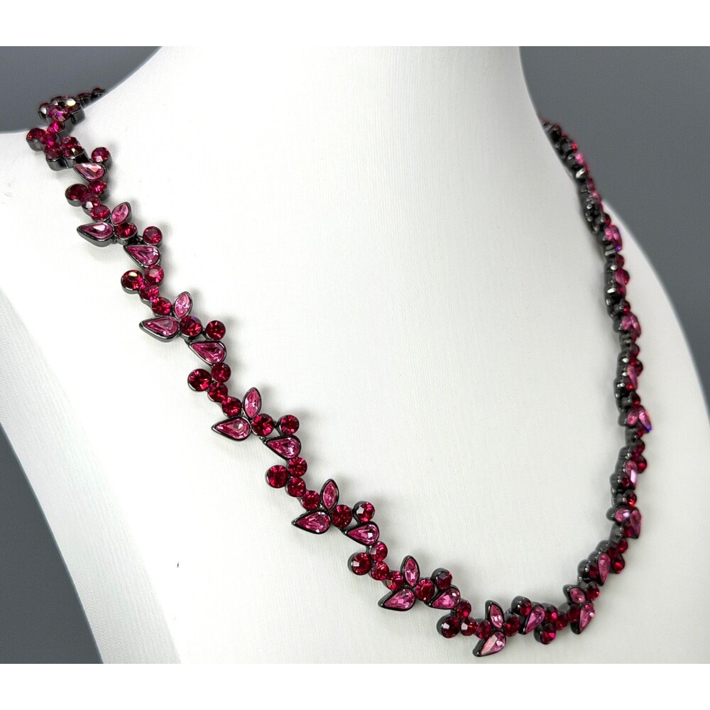 Givenchy Pink Crystal Statement Necklace Gunmetal Signed Floral